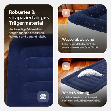 Надувний матрац Arebos | Самостійно надувний матрац 203 × 95 × 51 см, для 1 особи | Гостьовий матрац з електричним насосом | Надувний матрац з сумкою для перенесення, для кемпінгу/дому (Синій/Білий)