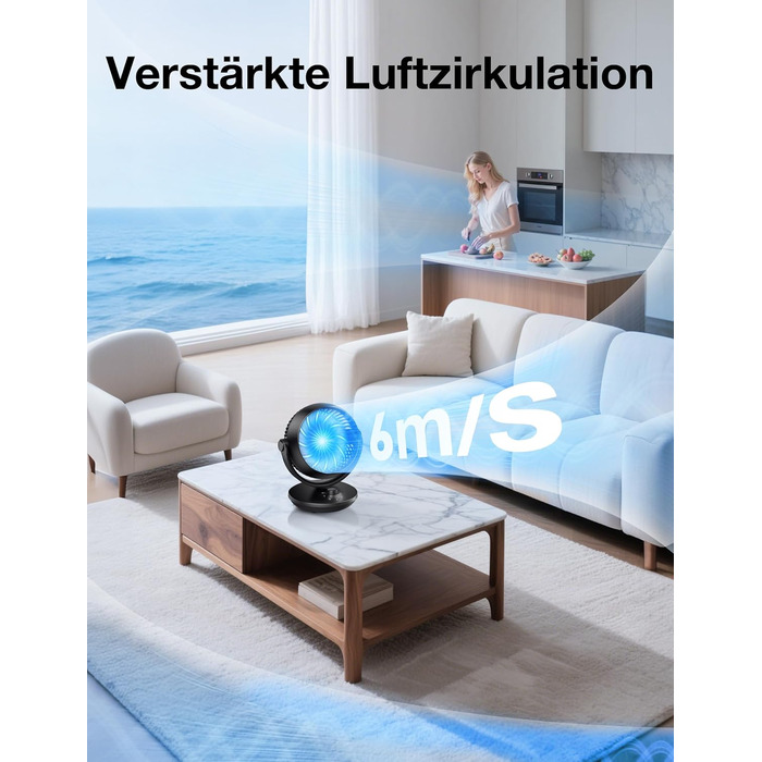 Вентилятор Acoolir тихий 24dB з двома осями обертання, 3 швидкості, для спальні, офісу, вітальні (чорно-червоний)