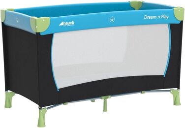 hauck Baby Travel Cot Set Dream n Play with Mattress - foldable baby travel cot with bag - Blue Waterblue