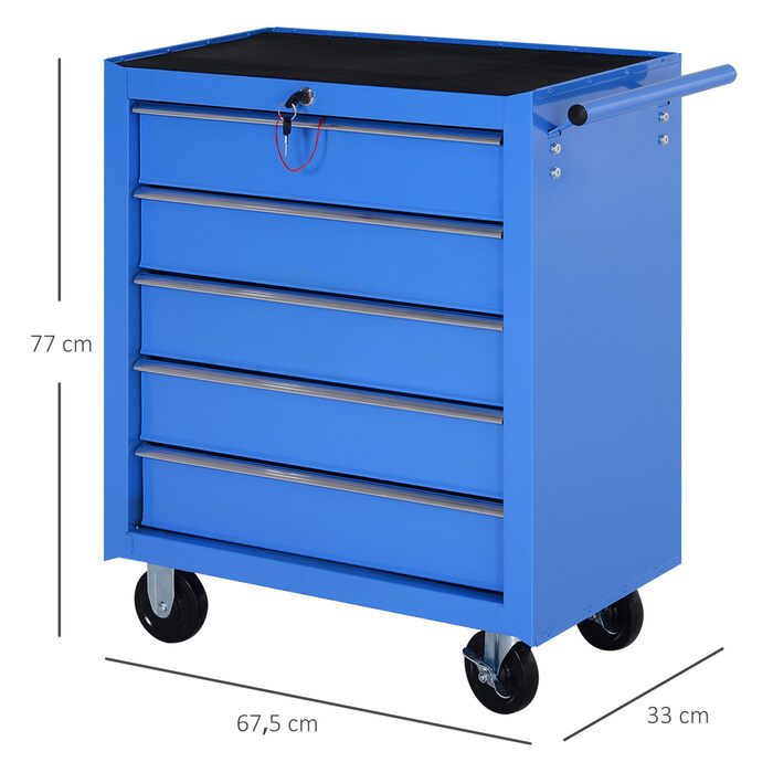 HOMCOM Mobile Tool Cart Tool Wagon Rolling Cart Tool Box with 5 Drawers Blue