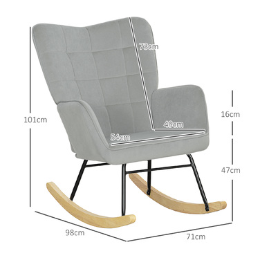 HOMCOM Rocking Chair, Rocking Armchair with Velvet Look, Armrests, Chair with Wooden Skids, Reclining Chair for Living Room, Bedroom, Light Grey | Aosom