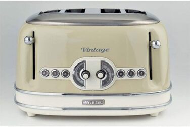 Тостер Ariete Vintage 156 на 4 скибки, ретро-дизайн, 6 режимів підсмажування, автоматичний викид, функція розморожування, знімний лоток для крихт, корпус з нержавіючої сталі, 1600 Вт, бежевий