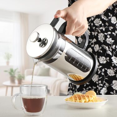 Френч-прес для кави, 1 л, скло Borosilikat, нержавіюча сталь, з багаторазовими фільтрами, портативна кавоварка для кухні, подорожей, кемпінгу