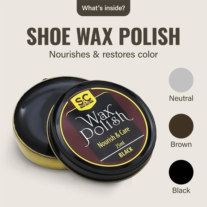 Stone & Clark 12-Piece Leather Shoe Cream & Care Set with Brown Wax, Shoe Brushes for Polishing, Compact Shoe Shine Kit with Horsehair Brushes & PU
