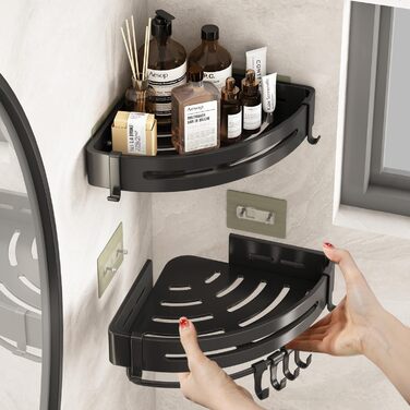 FOXWHALE Shower Shelf No Drilling, Corner Shower Rack Black, 2 Pack Triangle Shower Basket, Bathroom Shelf Bathroom Rack, Shower for Bath Kitchen Toilet Shampoo and Shower Gel (Triangular)