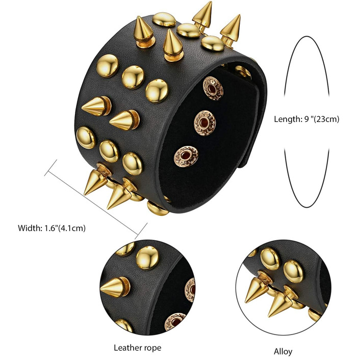 Чоловічий широкий браслет з натуральної шкіри JewelryWe Punk Rock з заклепками, регульований, чорний/коричневий