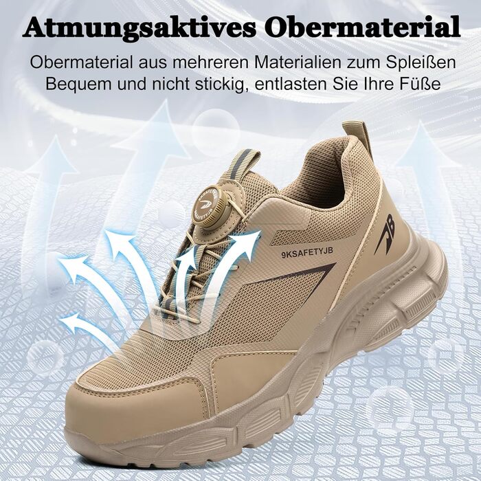 Робочі черевики для чоловіків та жінок. Легкі, дихаючі, з металевим підноском. Чоловічі та жіночі робочі черевики для промисловості, 44 EU, хакі