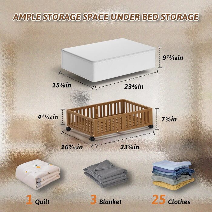 Контейнери для зберігання під ліжко з бамбука, 2 шт., великі, з колесами, для взуття, одягу, ковдр, органайзери для спальні, шафи, під дитяче ліжко, бамбукові ящики, 2 шт. (84x42 см)