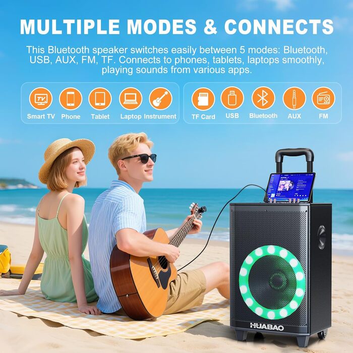 Bluetooth-караоке-система A115 з 2 мікрофонами, 11 динаміками, акумулятором 8800 mAh, світловим ефектом, FM/AUX/USB/TF, регулюванням басів та високих частот