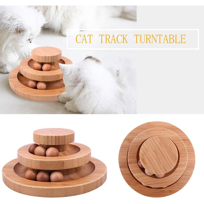 Cat Toys Self-Entertainment, Interactive Bamboo Cat Toy THREE Tiers Rotating Smart Track Ball Swing Roller with Bells (type 3)