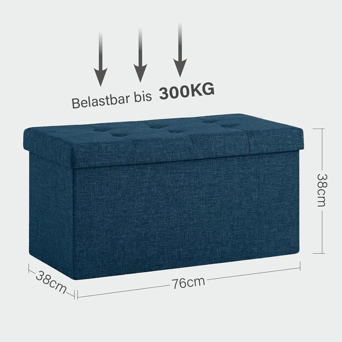 Zedelmaier Bench with Storage Space, Upholstered Bench, Seat Stool, Storage Chest, Load Capacity up to 300 kg, 76 x 38 x 38 cm (Linen - ) (Navy Blue, 38W x 76D x 38H cm)