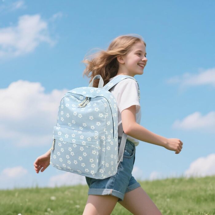Шкільний рюкзак LEDAOU для хлопчиків та дівчаток-підлітків, білий з ромашками, чорний, блакитний (95)