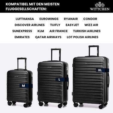 WITTCHEN Skyspeed Line - великий валіза з жорстким корпусом ABS, 4 колеса, телескопічна ручка, комбінаційний замок, чорний. Підходить для авіакомпаній Lufthansa, Eurowings, Ryanair, Condor
