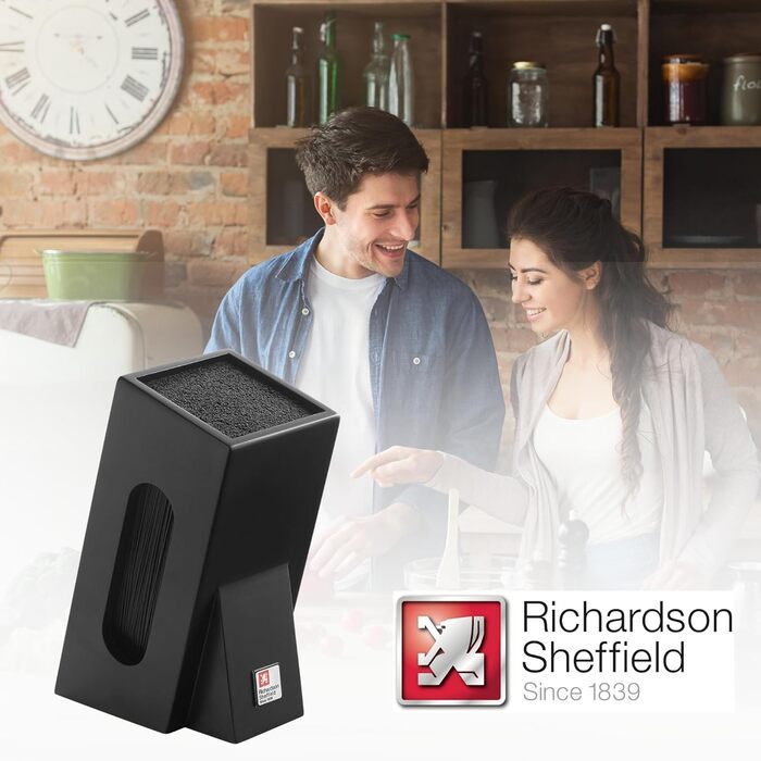 Richardson Sheffield Universal Knife Block without Knives Black | Removable Brush Insert | Flexible Spaghetti Bristles for Easy Placement | Knife Block Black Blade-Friendly Holds 5-6 Knives