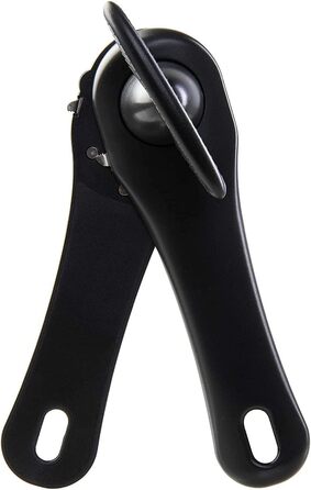 Відкривачка для банок Wenco ручна з інтегрованою пінцетом, безпечна, для правшів та лівшів, для людей похилого віку, 17 см, пластик/нержавіюча сталь, чорна (Версія 2021)