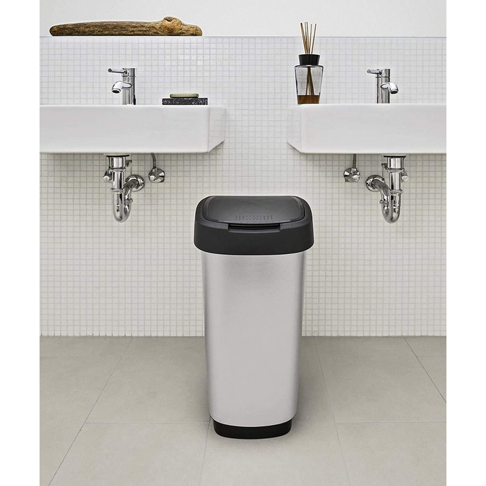 Відро для сміття Rotho Twist 25л з кришкою, пластик PP, BPA-free, чорний/сріблястий, 25л