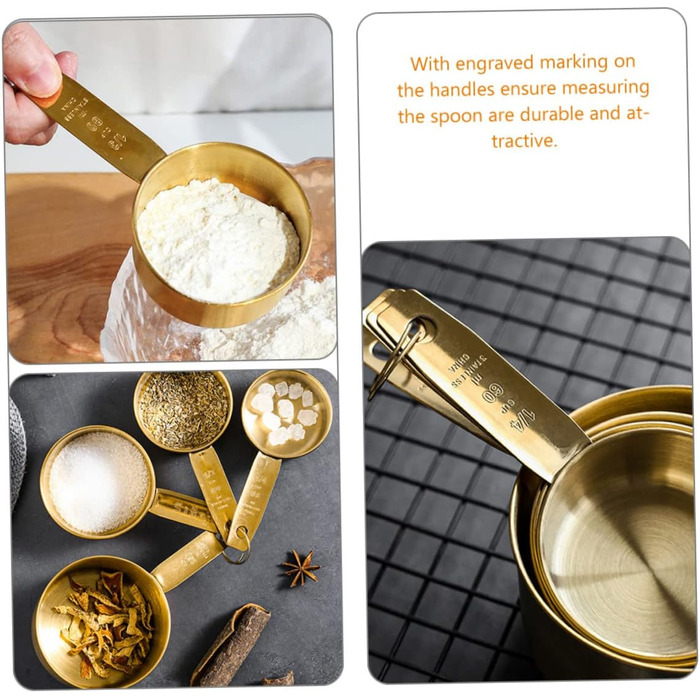 5-Piece Stainless Steel Measuring Spoons, Micro Scoop for Dry Food, Micro Spoon, Coffee Spoon, Measuring, Magnetic Measuring Spoons, Teaspoons, Golden Stainless Steel, 4 Pieces * 5