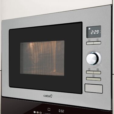 Вбудована мікрохвильова піч CATA MC 25 D ENC Inox, 25л, нержавіюча сталь, 8 автоматичних меню, 5 рівнів потужності, гриль 1000 Вт, таймер, ширина 60 см
