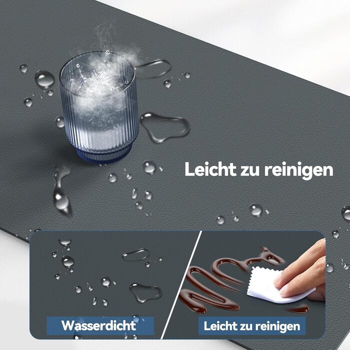 TECKNET Килимок на стіл, 80 x 40 см, захист від води, для ноутбука, PU шкіра, двосторонній, для офісу/дому (темно-сірий)