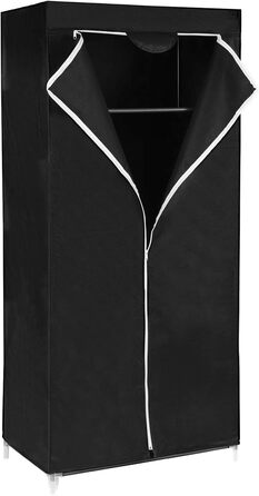 SONGMICS Fabric Closet, Foldable, with Clothes Rod, Simple Closet, Toy, Shoe, Bag Organizer, Living Room, Bedroom, Wardrobe, 75 x 45 x 160 cm, (Black)