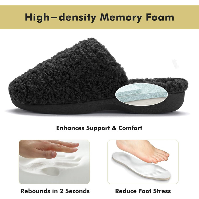 Жіночі тапочки YOLIS Flauschig з підтримкою склепіння стопи, м'які, з піною з пам'яті, зручні та теплі для дому та вулиці, чорні, 36/37 EU