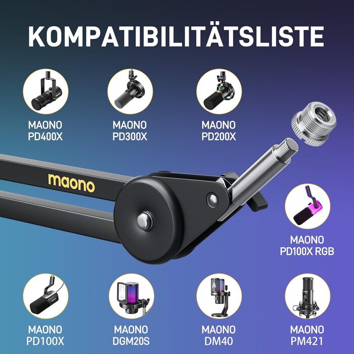 Кріплення для мікрофону MAONO BA37, регульоване, з адаптером 3/8'-5/8', сумісне з Blue Yeti, HyperX QuadCast, FIFINE, для подкастів та стрімінгу, чорне