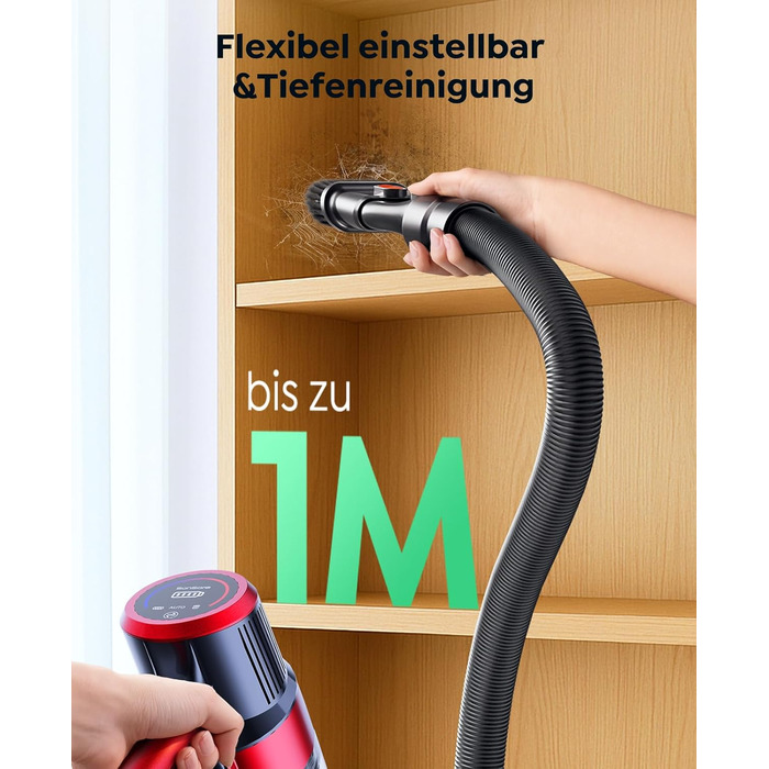 Бездротовий акумуляторний пилосос SunSare 600W з автоматичним режимом, сенсорним екраном та висувним шлангом 1м для твердих поверхонь, килимів та шерсті тварин