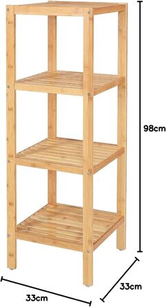 dibea Bathroom Shelf with 4 Shelves, Living Room Shelf, Standing Shelf, Bamboo Shelf, Bathroom Shelf, Bookshelf, Corner Shelf, Kitchen Shelf, 33x33x98 cm, natural color