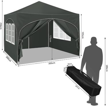 WOLTU Gazebo, Folding Gazebo 3x3 m, with 4 Side Walls, Party Tent Waterproof UV Protection 50+, Adjustable Height Garden Gazebo, with Carry Bag, for Outdoor Garden Camping Grey