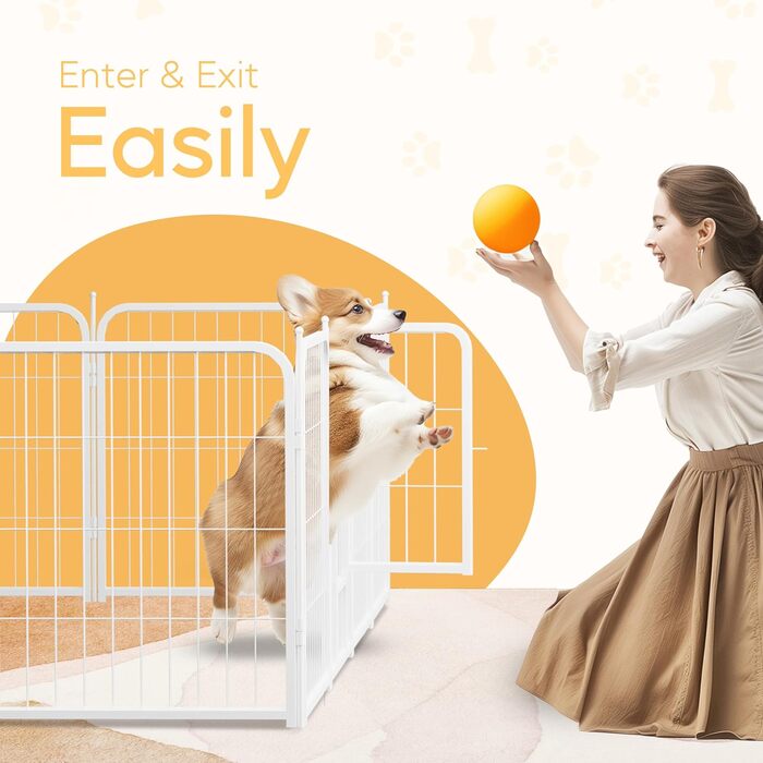 Вольєр для собак HealSmart, 61 см, 8 панелей, міцний метал, портативний, для дому та вулиці, кемпінг, двір, автодом, захисний забір, приватність, тераса, білий