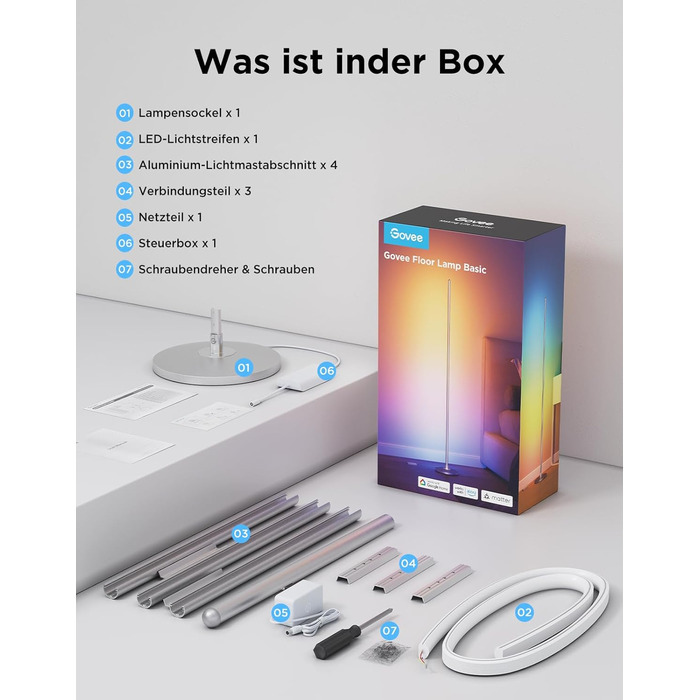 Govee LED-лампа RGBIC для дому, з Wi-Fi, димування, сумісна з Alexa та Google Assistant, 16 мільйонів кольорів, 58 режимів, музичний режим, DIY для ігор та сну (срібна, 1 шт.)
