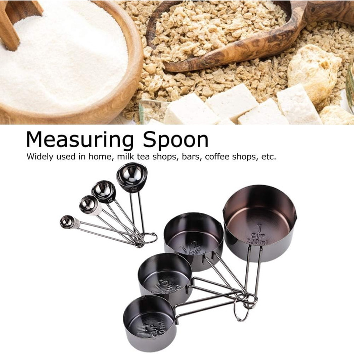 8-Piece Measuring Cup and Spoon Set, Measuring Spoons and Cups Made of Food-Grade Stainless Steel with Scale, Small Measuring Cups with Angled Spout (338g - Black)