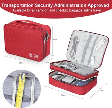 Органайзер для кабелів AiQInu: універсальна дорожня сумка-кубик для кабелів, 3-шаровий водонепроникний органайзер для зарядних кабелів, Powerbank, USB-накопичувачів, SD-карт (червоний)