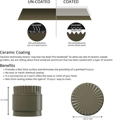 Toothless herb grinder Ø 63 mm | Nano-ceramic coated for non-stick grinding | 5-piece with integrated storage container in the lid (Mud)