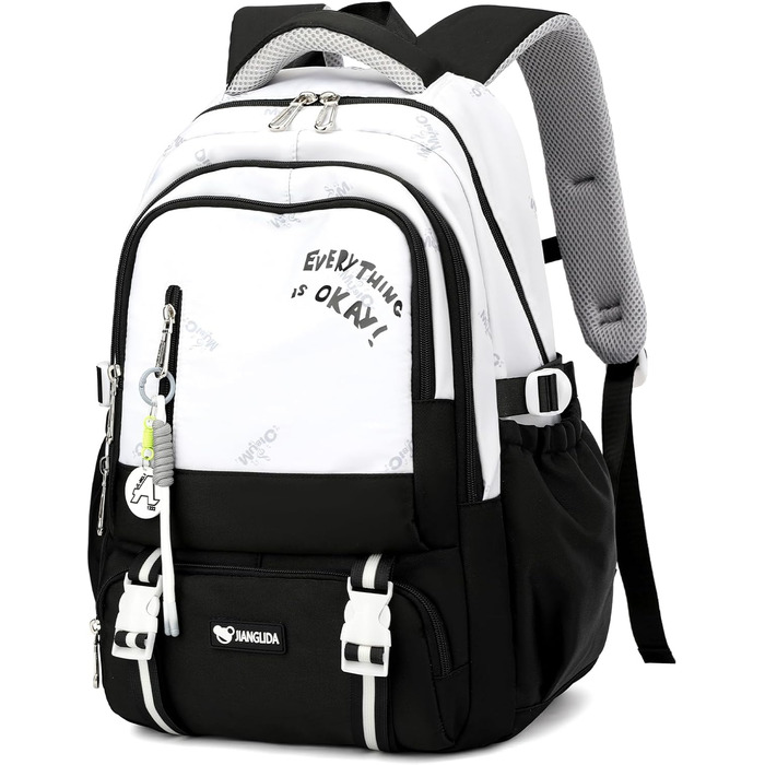 Шкільний рюкзак для підлітка, 36L, для дівчаток 3-9 клас, великий стильний рюкзак для ноутбука 16 дюймів, чорний, підходить для візка