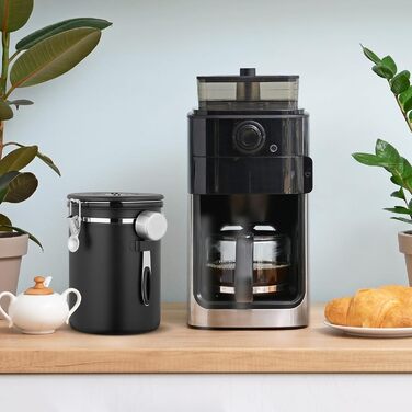 Герметичний контейнер для кави з нержавіючої сталі, 2.8 л, з CO2-клапаном, мірною ложкою та індикатором дати (для кави, горіхів, чаю, какао)