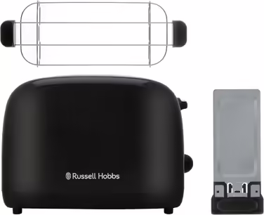Russell Hobbs Toaster [for 2 slices] Colours Plus Stainless Steel Black (extra wide toast slots, including bagel attachment, 6 browning levels + defrost function, Lift & Look function, 1600W) 26550-56