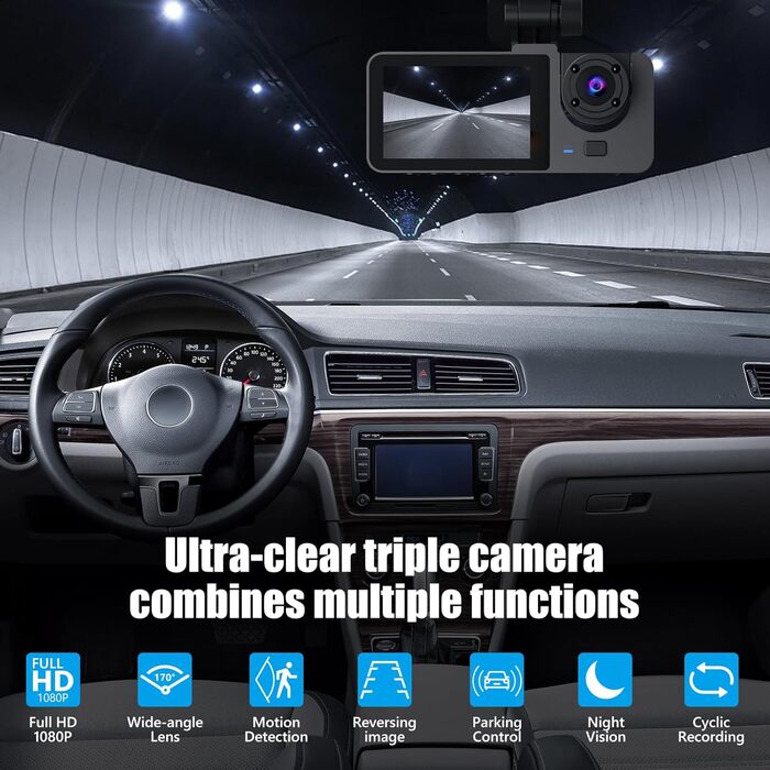 Автокамера 4K, Dashcam для авто, передня та задня, з SD-карткою 32GB, з паркувальним режимом, нічне бачення IR, G-сенсор, циклічна запис (стандартна версія)