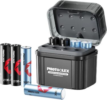 Акумулятори AA перезаряджувані (3000мWh Li-Ion 1.5V + 2700мAh NiMH 1.2V) з гібридним зарядним пристроєм та боксом для зберігання (4 шт.)