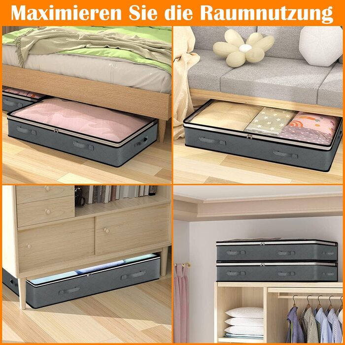 Коробка для зберігання під ліжко Flow Fire, 90L, 4 шт., з кришкою, складна, для постільної білизни та одягу