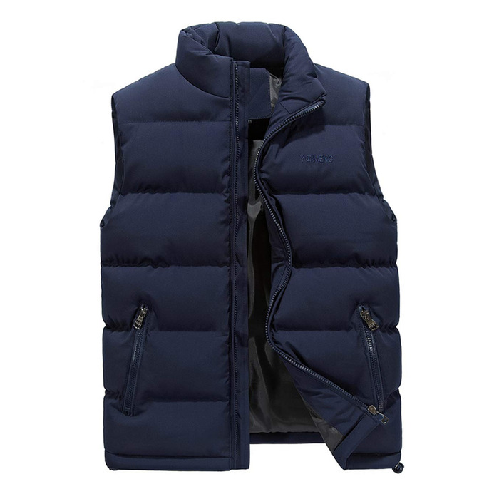 Чоловіча жилетка ASKSA, степна, з коміром-стійкою, безрукавка, приталеного силуету, для активного відпочинку (XL, темно-синій)