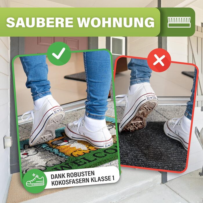 Килимок для домівок з кокосового волокна, 40x60 см - вологостійкий, міцний, для дому та вулиці (Welcome Cats)