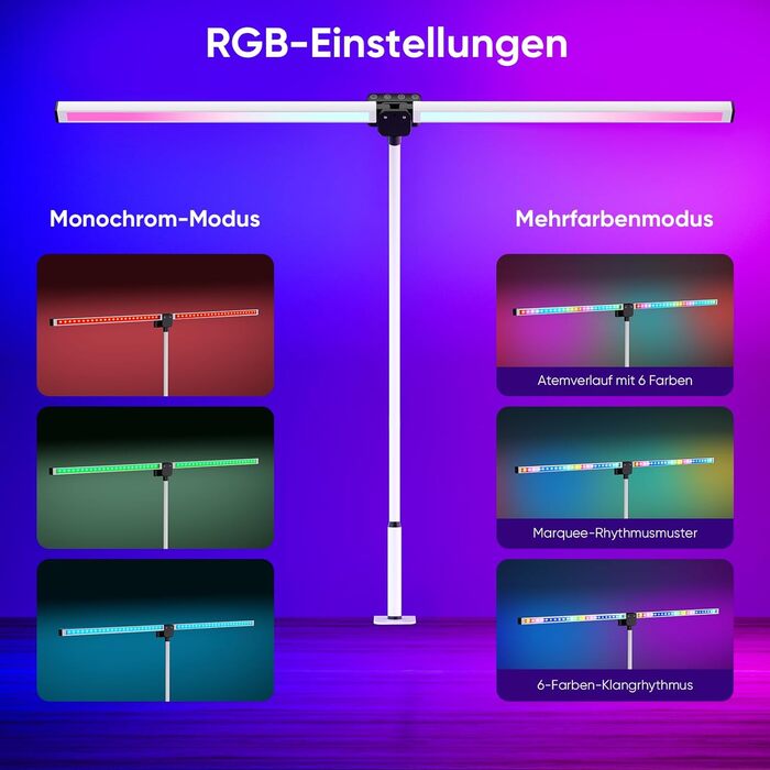 LED лампа для столу Doppelkopf з RGB, регулюванням яскравості 24W, з пультом дистанційного керування, кріпленням, денним світлом, безступеневим регулюванням & кольором, для офісу та дому (чорна) (білий)