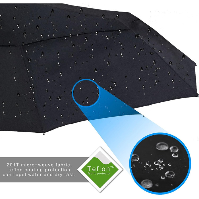 AMVUZ Сонцезахисний парасоль від дощу, стійкий до вітру, автоматичний, туристичний, чорний, з двошаровим покриттям