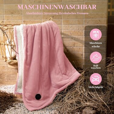 Електрична ковдра GOTCOZY 130x180 см з 10 рівнями нагріву та таймером, рожева