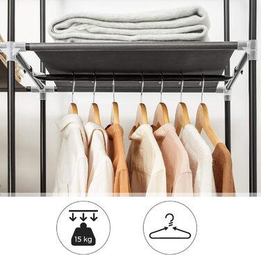 SONGMICS Clothes Closet, Fabric Closet, Folding Wardrobe with Clothes Rod, Clothes Rack, Storage, Pockets, Shoes, Bedroom, Dressing Room, 45 x 150 x 175 cm, Black RYG12B