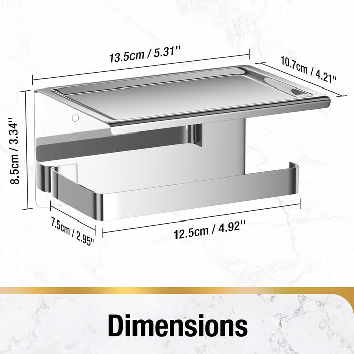 Тримач туалетного паперу HITSLAM без свердління, нержавіюча сталь з полицею, самоклеючий, для ванної кімнати
