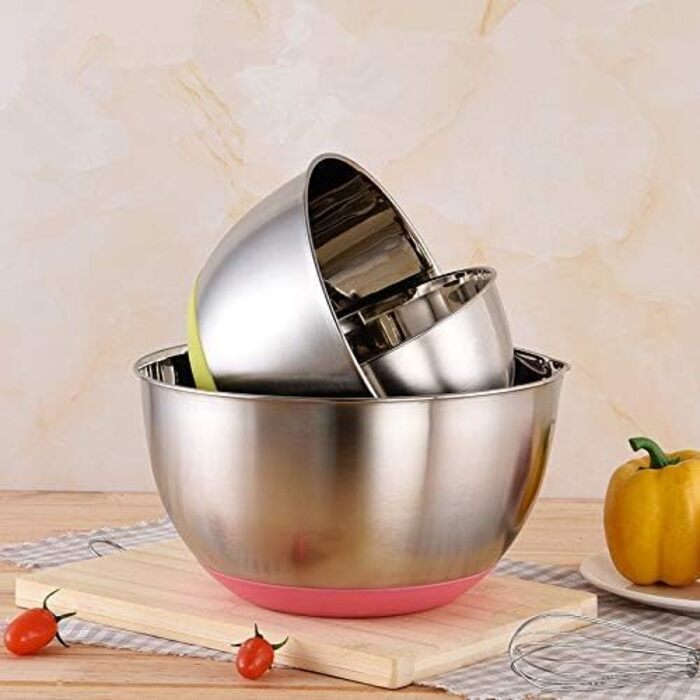 Набір мисок з нержавіючої сталі FAB4HOME (1.5L, 3L, 5L) з силіконовим дном та виливом - 3 шт.