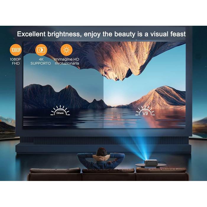 YABER Проектор для дому, 1080P Full HD, підтримка 4K, автофокус та корекція Keystone, WiFi 6 Bluetooth, портативний, для вулиці, діагональ екрану 300 дюймів, сумісний зі смартфоном/Fire TV Stick/PS5 (висока яскравість)