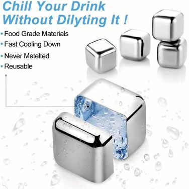 Набір для віскі з кубиків льоду з нержавіючої сталі – 6 шт. – Whiskey Steine, подарунок для чоловіків, охолоджуючі камені для віскі, горілки, джину, вина